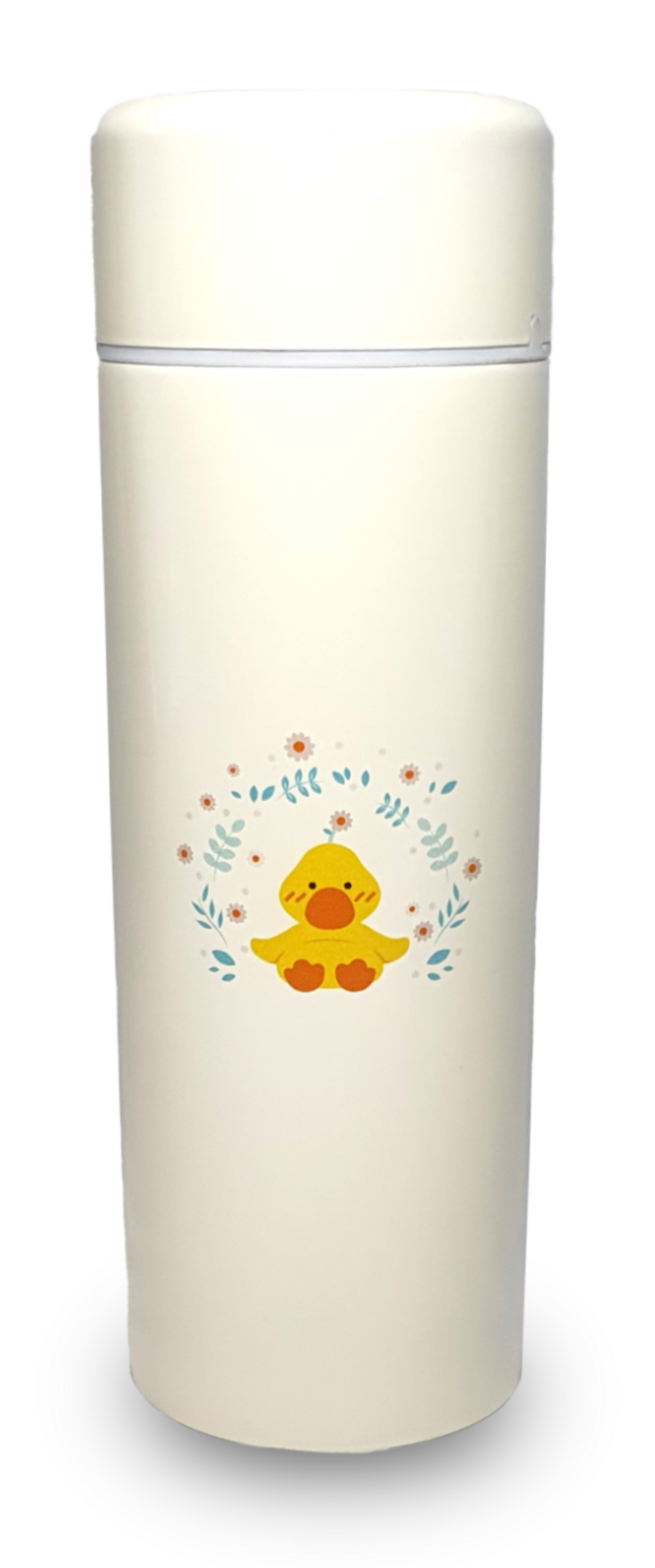 Cream flask with floral wreath duck design