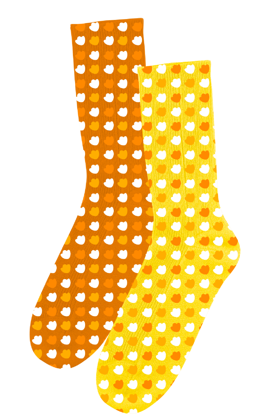 Pair of yellow and orange duck-print socks